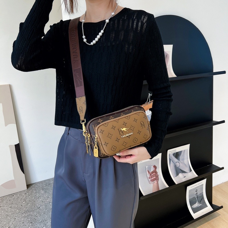 時尚百搭網紅爆款 相機包 氣質女神 三層大容量 胸包 洋氣質感 舒適寬肩帶 肩背包 側背包 斜背包 小方包-細節圖5