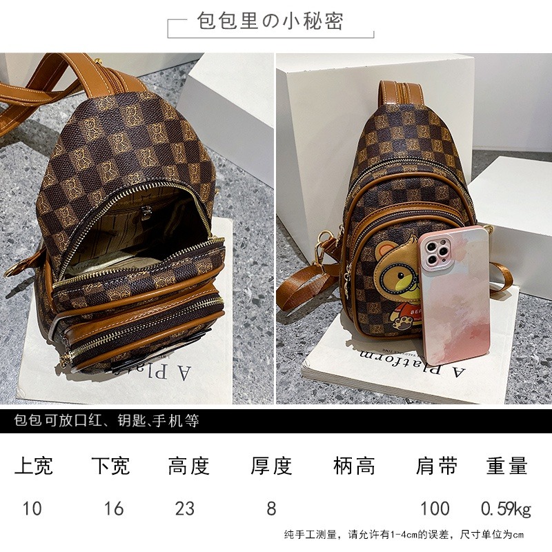 時尚可愛卡通小熊 胸包 百搭休閒多功能 單肩/雙肩 多用途背包 多層大容量 肩背包 側背包 斜背包-細節圖8