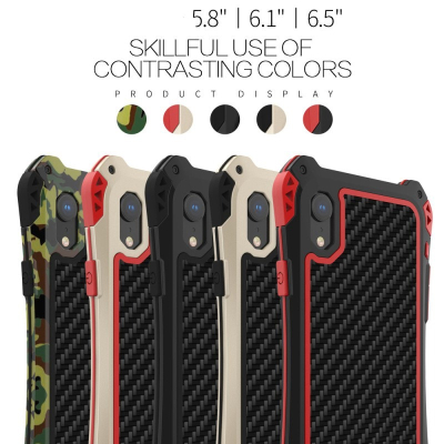 【R-JUST】碳纖維三防殼 蘋果 iPhone XR / XS / XS Max 金屬手機殼 防摔防水防塵 全包保護殼