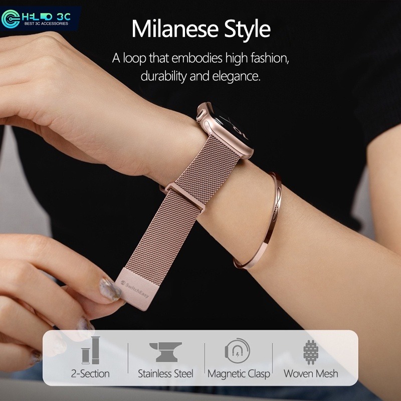 魚骨牌 米蘭不鏽鋼 Apple Watch 丝滑金屬磁吸錶帶-細節圖5