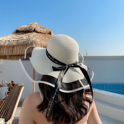 草帽女夏季海灘海邊旅行遮陽度假防曬大帽簷大帽簷酷帽太陽帽