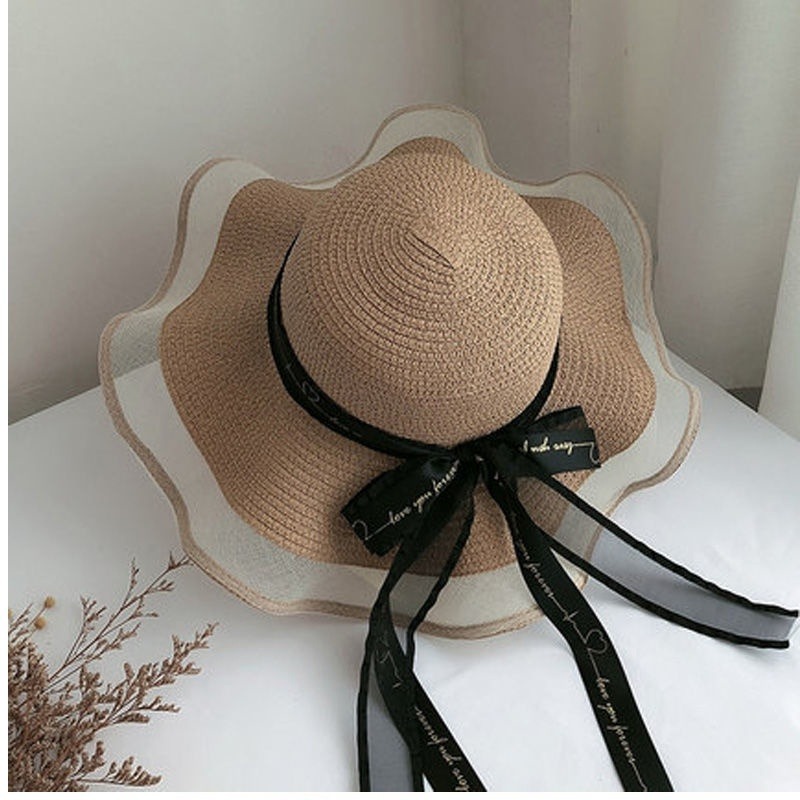草帽女夏季海灘海邊旅行遮陽度假防曬大帽簷大帽簷酷帽太陽帽-細節圖2