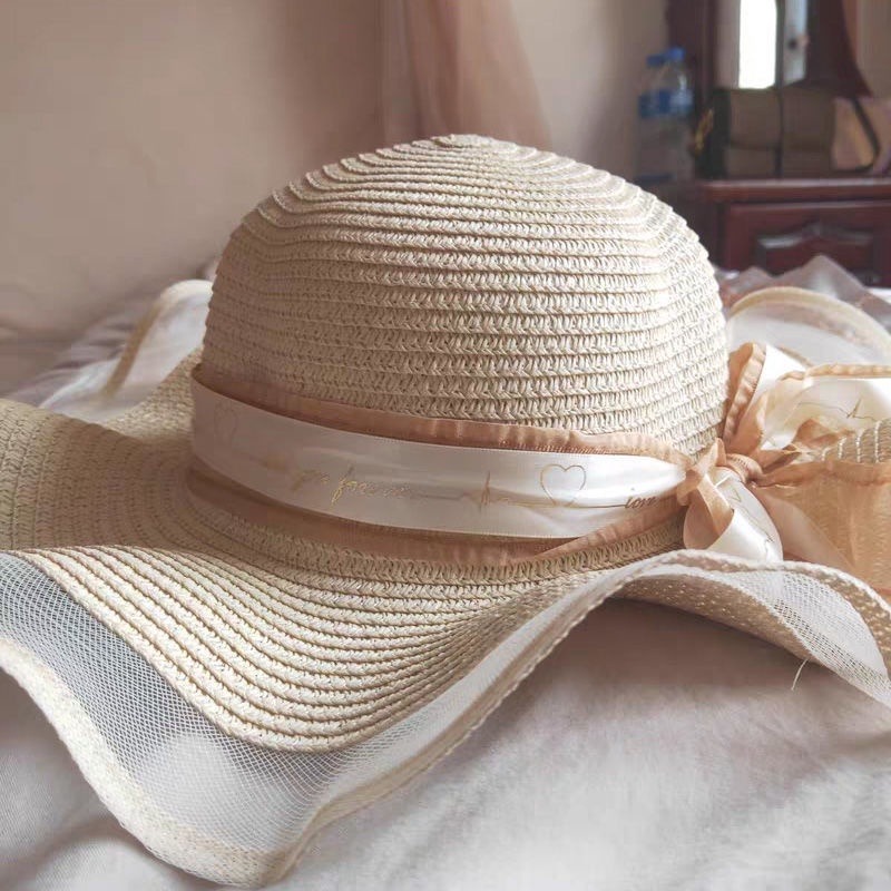 草帽女夏季海灘海邊旅行遮陽度假防曬大帽簷大帽簷酷帽太陽帽-細節圖5