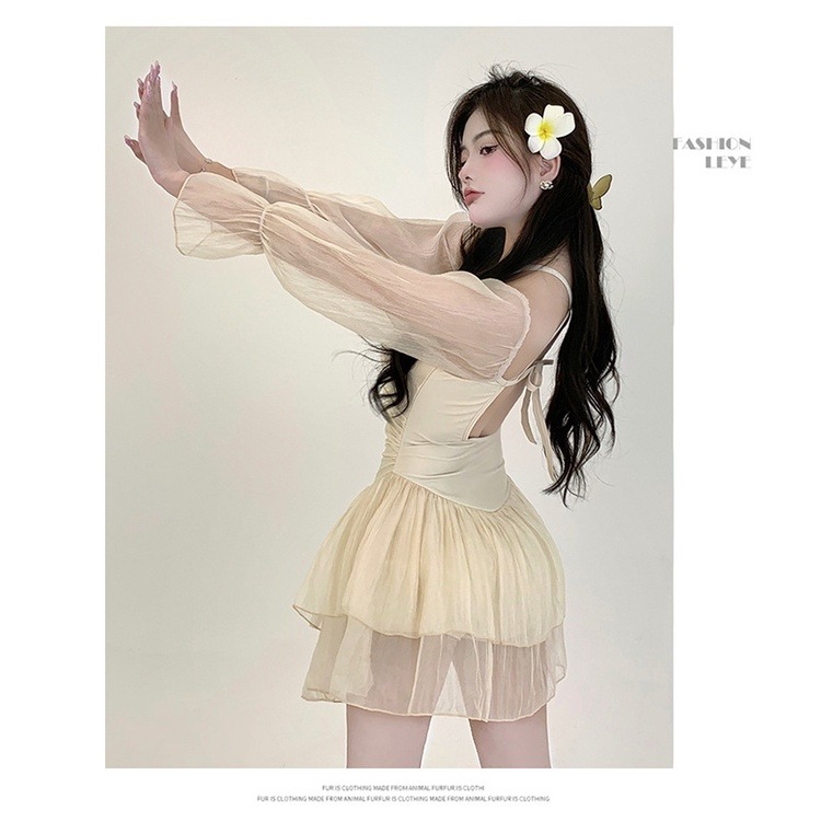 泳衣女夏季2023新款爆款連身微胖女孩保守長袖高級感溫泉顯瘦遮肚-細節圖7