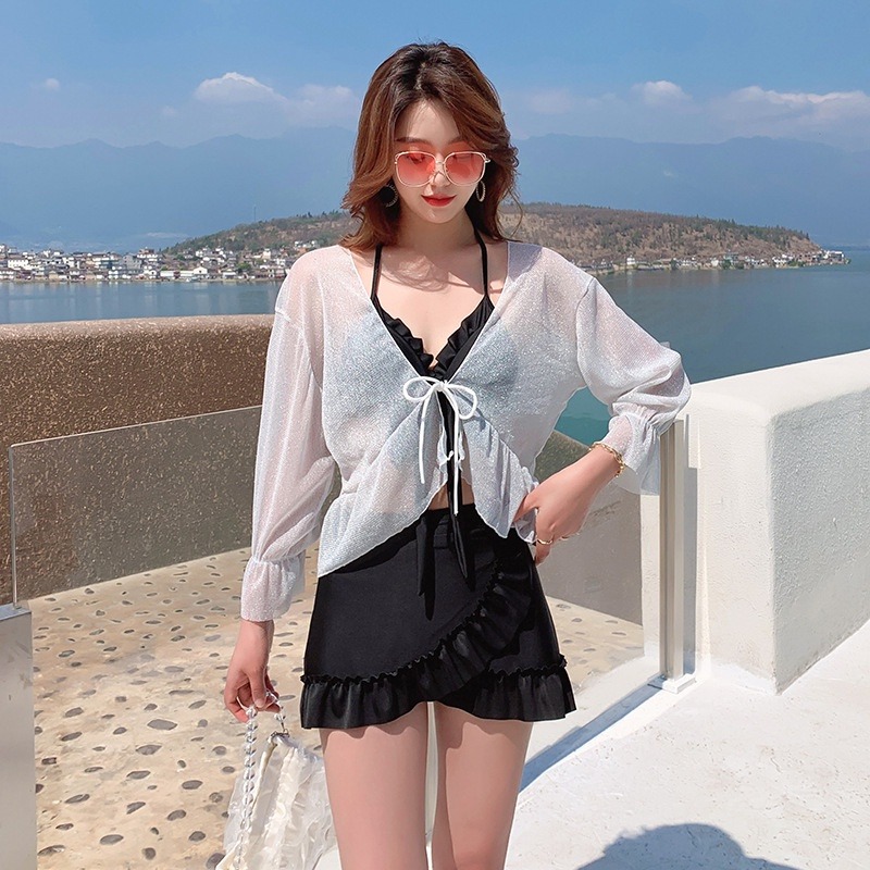 2023仙女範比基尼三件式小胸集中爆乳性感ins風裙式溫泉小香風泳裝女-細節圖3