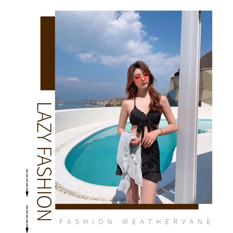 2023仙女範比基尼三件式小胸集中爆乳性感ins風裙式溫泉小香風泳裝女-細節圖6