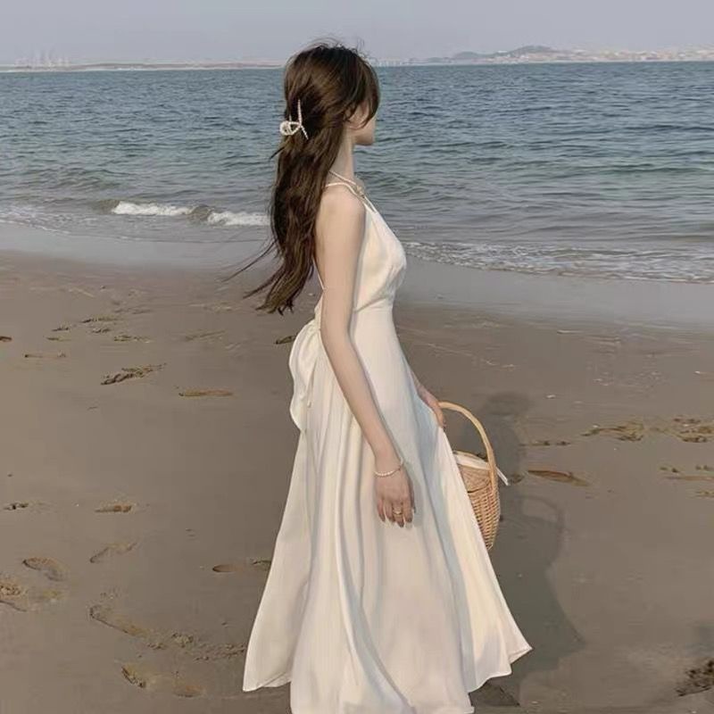 海邊度假洋裝夏季超仙三亞旅行穿搭白色性感露背吊帶裙沙灘裙女-細節圖9