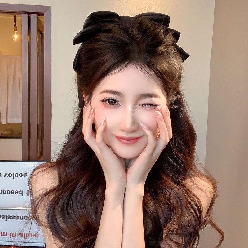 長髮及腰啦~黑色大蝴蝶結飄帶髮夾女高級感後腦勺頭飾髮飾邊夾頂-細節圖5