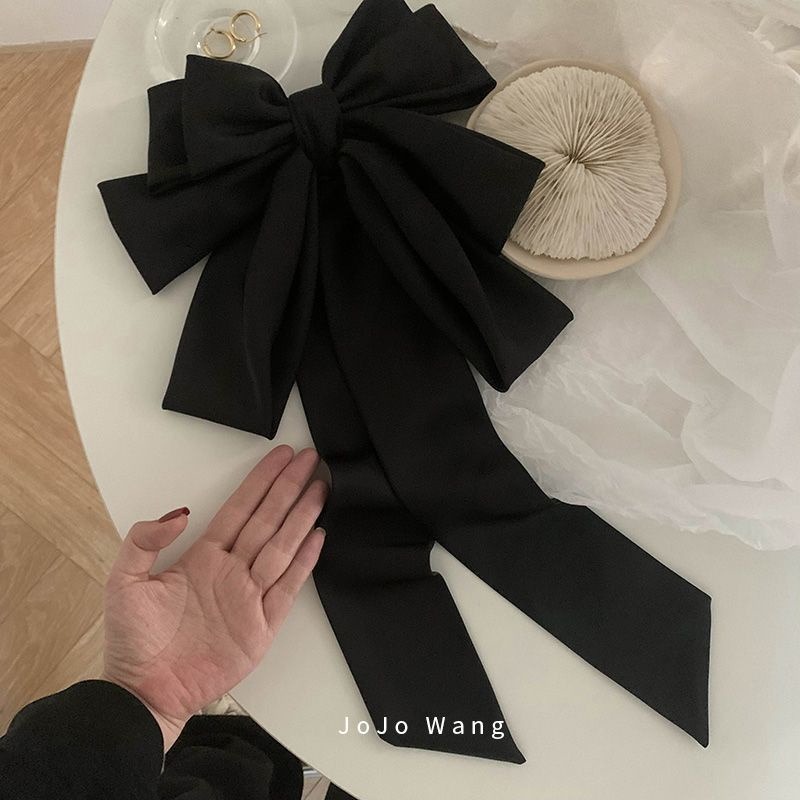 長髮及腰啦~黑色大蝴蝶結飄帶髮夾女高級感後腦勺頭飾髮飾邊夾頂-細節圖9