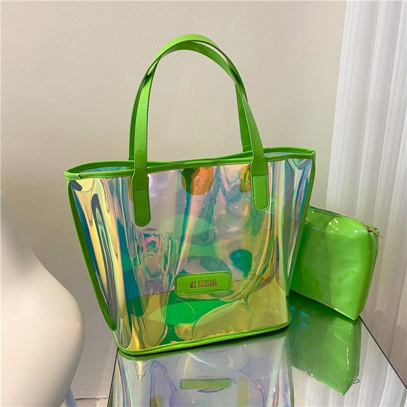 時尚百搭透明炫彩包女2023新款潮大容量鐳射炫彩果凍包韓版單肩包-細節圖4