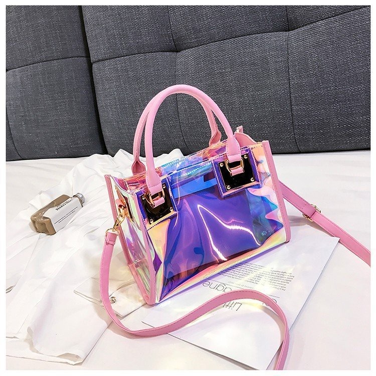 透明果凍水晶包包女包新款2023單肩手提包斜背包韓版潮鐳射子母包-細節圖4