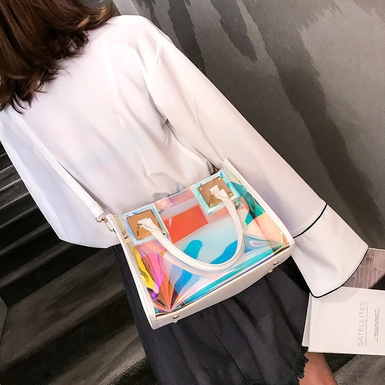 透明果凍水晶包包女包新款2023單肩手提包斜背包韓版潮鐳射子母包-細節圖5