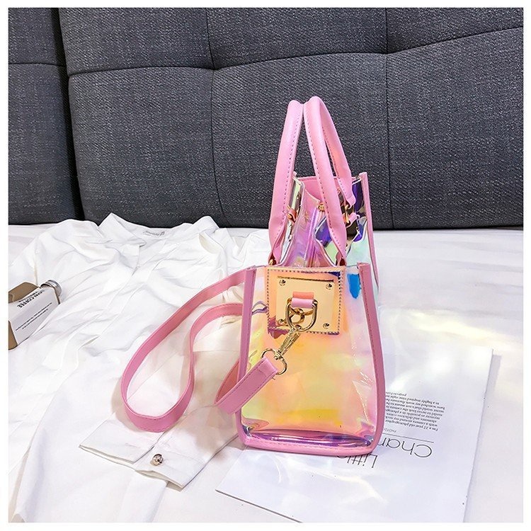 透明果凍水晶包包女包新款2023單肩手提包斜背包韓版潮鐳射子母包-細節圖6