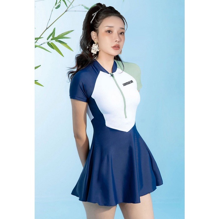 【清涼一夏】泳衣女士2023新款連身泳衣短袖裙式保守泡溫泉運動大尺碼泳裝-細節圖5