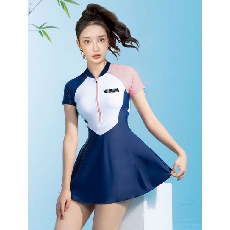 【清涼一夏】泳衣女士2023新款連身泳衣短袖裙式保守泡溫泉運動大尺碼泳裝-細節圖7