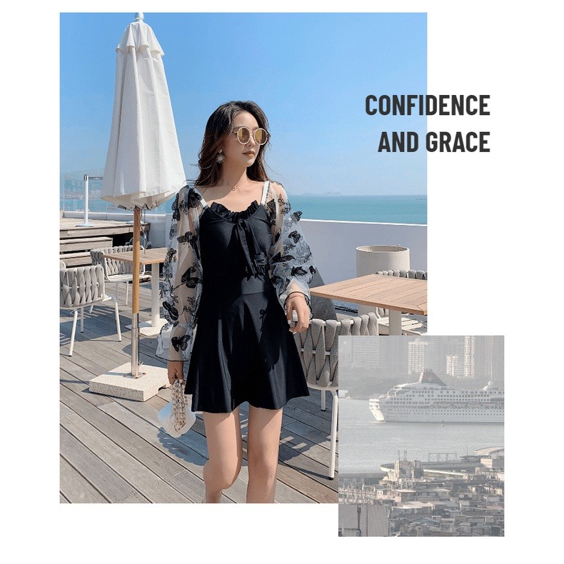 2023女夏新款分體泳衣韓版兩件套性蕾絲感露背遮肚溫泉游泳裝-細節圖2