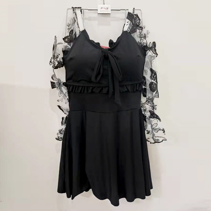 2023女夏新款分體泳衣韓版兩件套性蕾絲感露背遮肚溫泉游泳裝-細節圖4