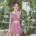 2023新款泳衣女分體比基尼保守小清新格子可愛少女學生泳衣批發廠-規格圖8