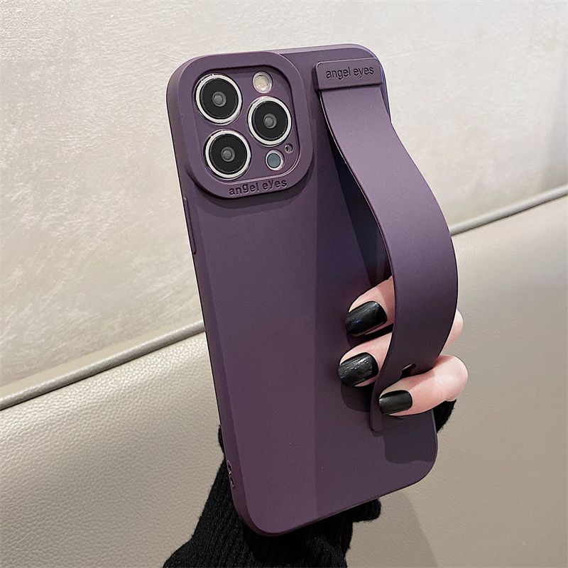 暗夜紫色腕帶蘋果14pro手機殼iPhone13/12promax全包11帶支架14軟-細節圖2
