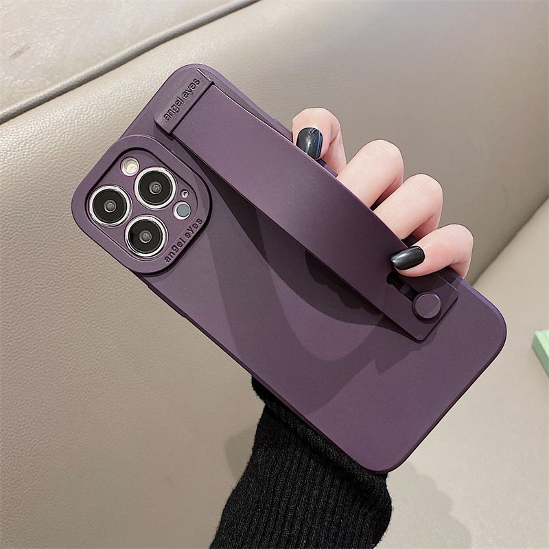 暗夜紫色腕帶蘋果14pro手機殼iPhone13/12promax全包11帶支架14軟-細節圖3