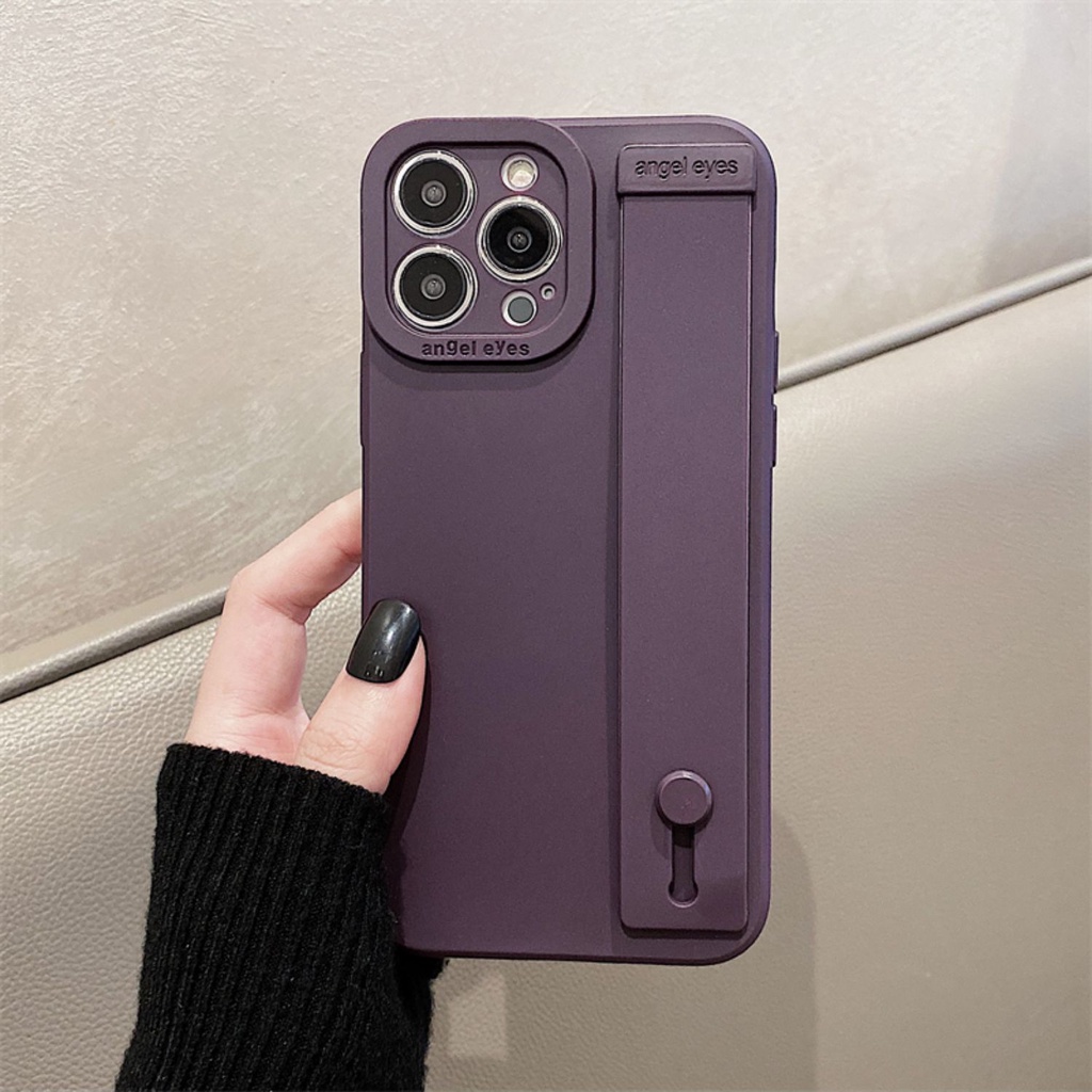 暗夜紫色腕帶蘋果14pro手機殼iPhone13/12promax全包11帶支架14軟-細節圖6