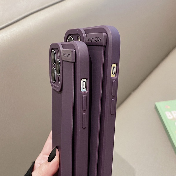 暗夜紫色腕帶蘋果14pro手機殼iPhone13/12promax全包11帶支架14軟-細節圖8
