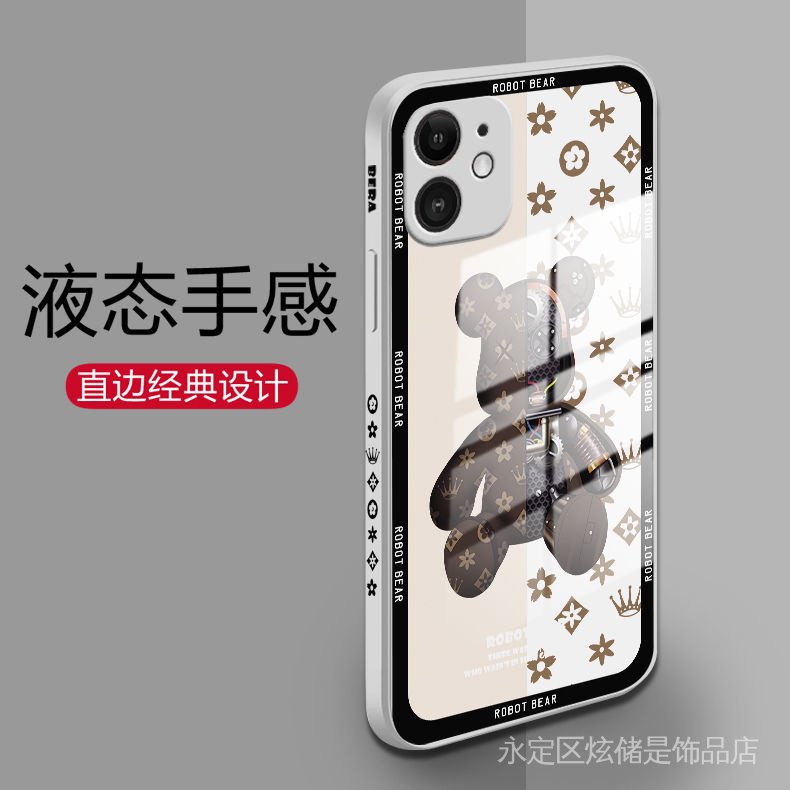 蘋果12手機殼 i13防摔保護套 潮牌拼色暴力熊iPhone11手機殼xsmax/7/8plus液態玻璃x/xr13pr-細節圖3