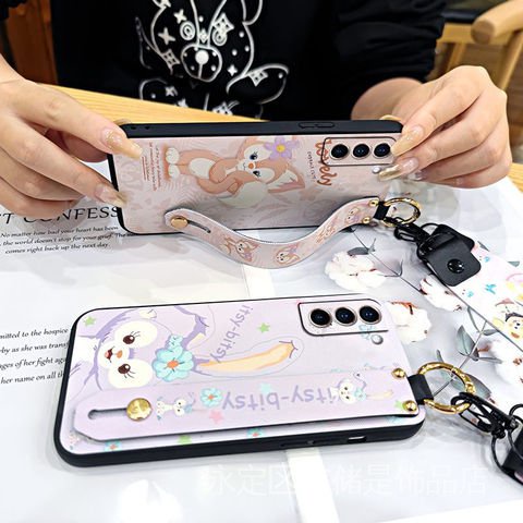 三星S22 S22+手機殼高檔軟殼GalaxyS22抖音同款款掛繩ins創意個性腕帶卡通新星黛手機殼-細節圖2