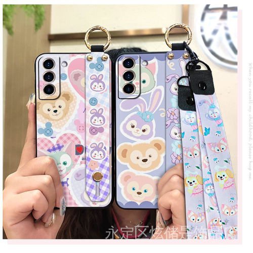 三星S22 S22+手機殼高檔軟殼GalaxyS22抖音同款款掛繩ins創意個性腕帶卡通新星黛手機殼-細節圖9