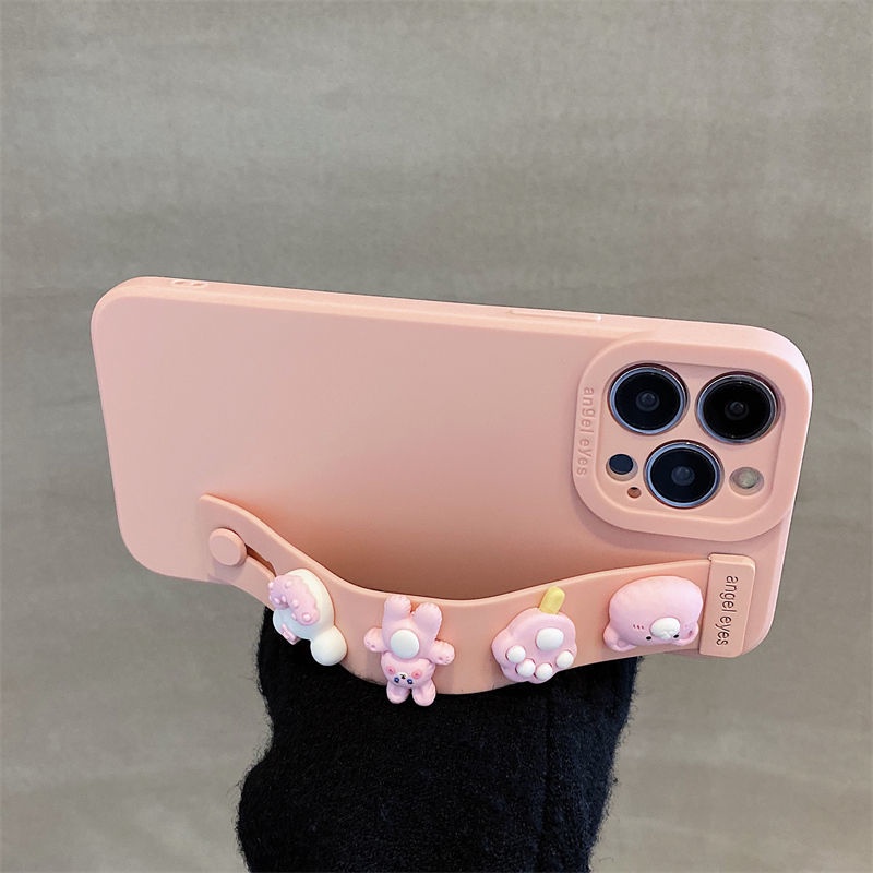 粉色貓爪熊腕帶iPhone13蘋果11手機殼12promax支架xs/xr軟8plus女-細節圖3