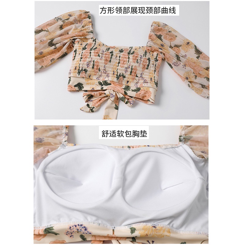 海邊度假 超A甜美情侶泳衣 性感露肚比基尼分體泳衣三件式 小清新男生印花沙灘褲-細節圖7