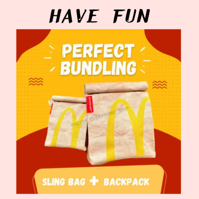 【拾趣】McDonalds書包 麥當勞帆布後背包/斜背包 防水大容量包包 後背包 上課包 通勤包