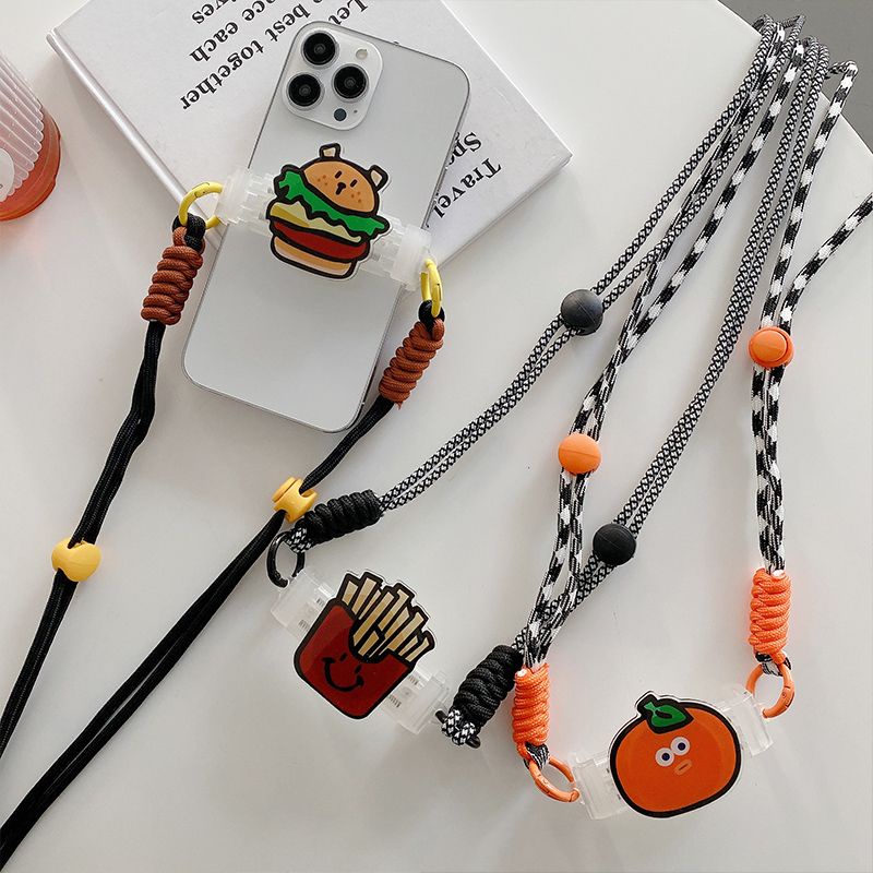 【拾趣】創意漢堡 可愛小眾可愛卡通手機殼背夾手機掛織斜跨繩-細節圖3