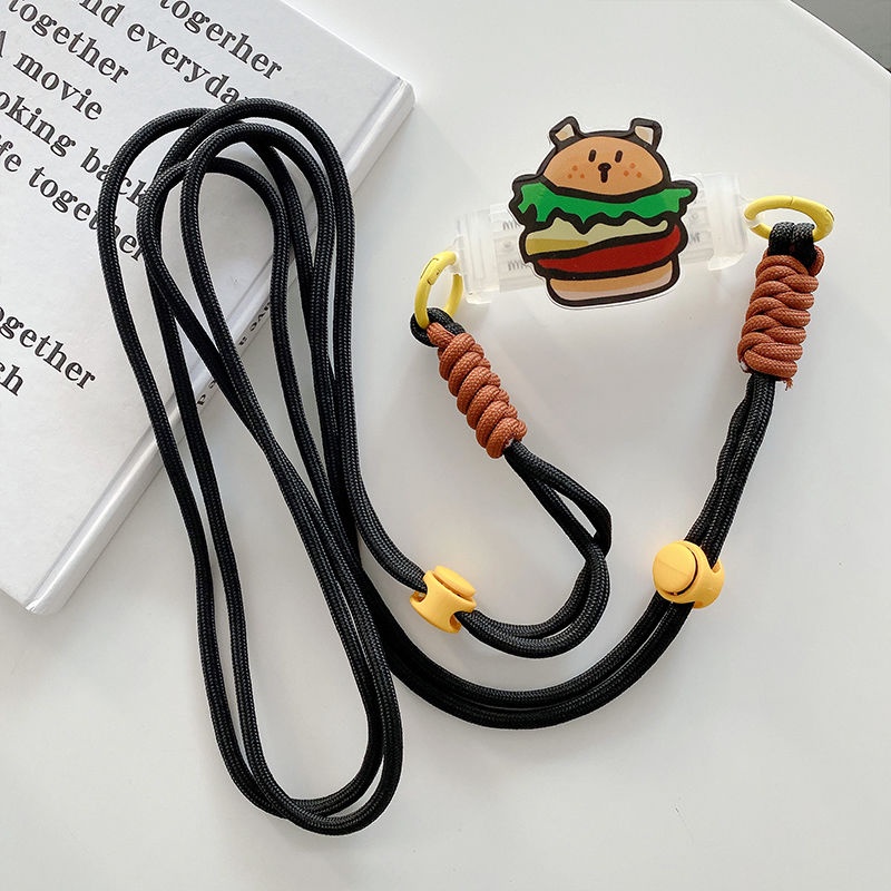 【拾趣】創意漢堡 可愛小眾可愛卡通手機殼背夾手機掛織斜跨繩-細節圖7