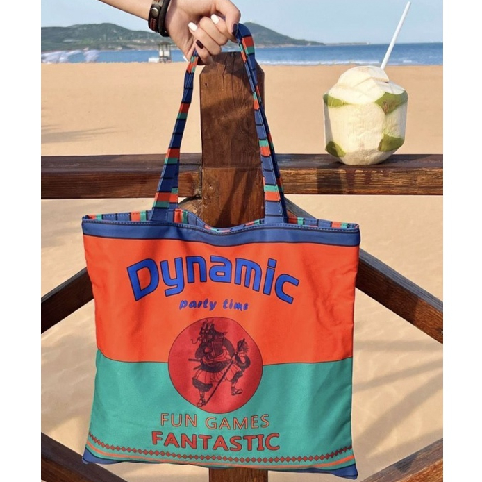 【拾趣】 夏日泰國帆布包VAUTO小眾神話撞色 手提包大容量單肩托特包上課包通勤包包購物袋-細節圖2