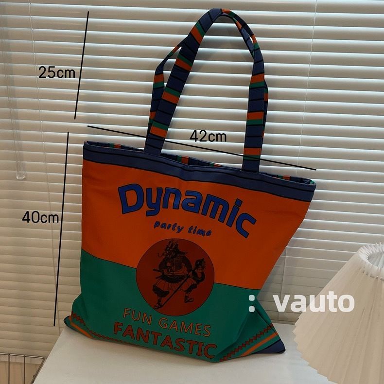 【拾趣】 夏日泰國帆布包VAUTO小眾神話撞色 手提包大容量單肩托特包上課包通勤包包購物袋-細節圖7