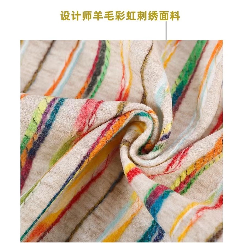 【拾趣】Wfei包包 彩虹條紋 帆布包 ins韓風 重工立體刺繡 大容量手提包-細節圖6