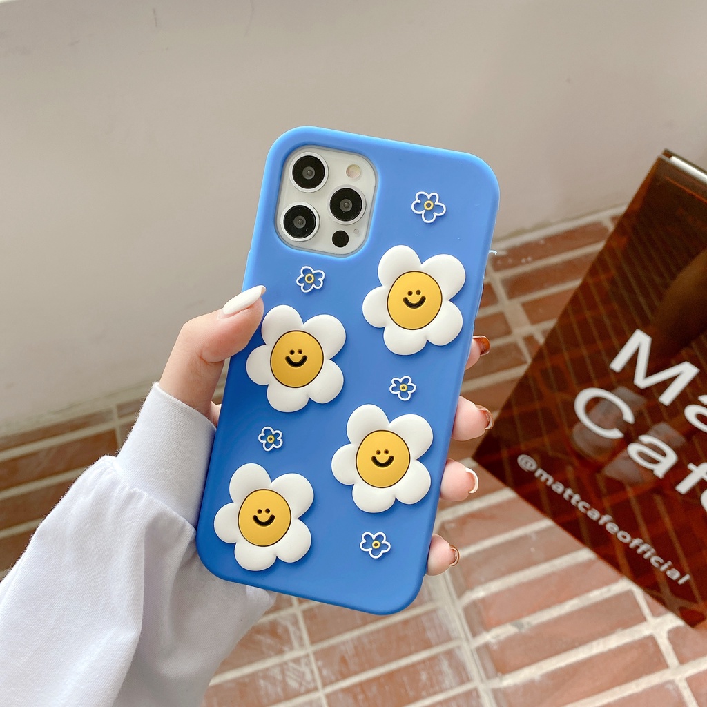 【拾趣】立體藍色笑臉花朵 蘋果14手機殼Plus 適用iPhone13 pro 12 11 max 個性手機保護殼-細節圖5