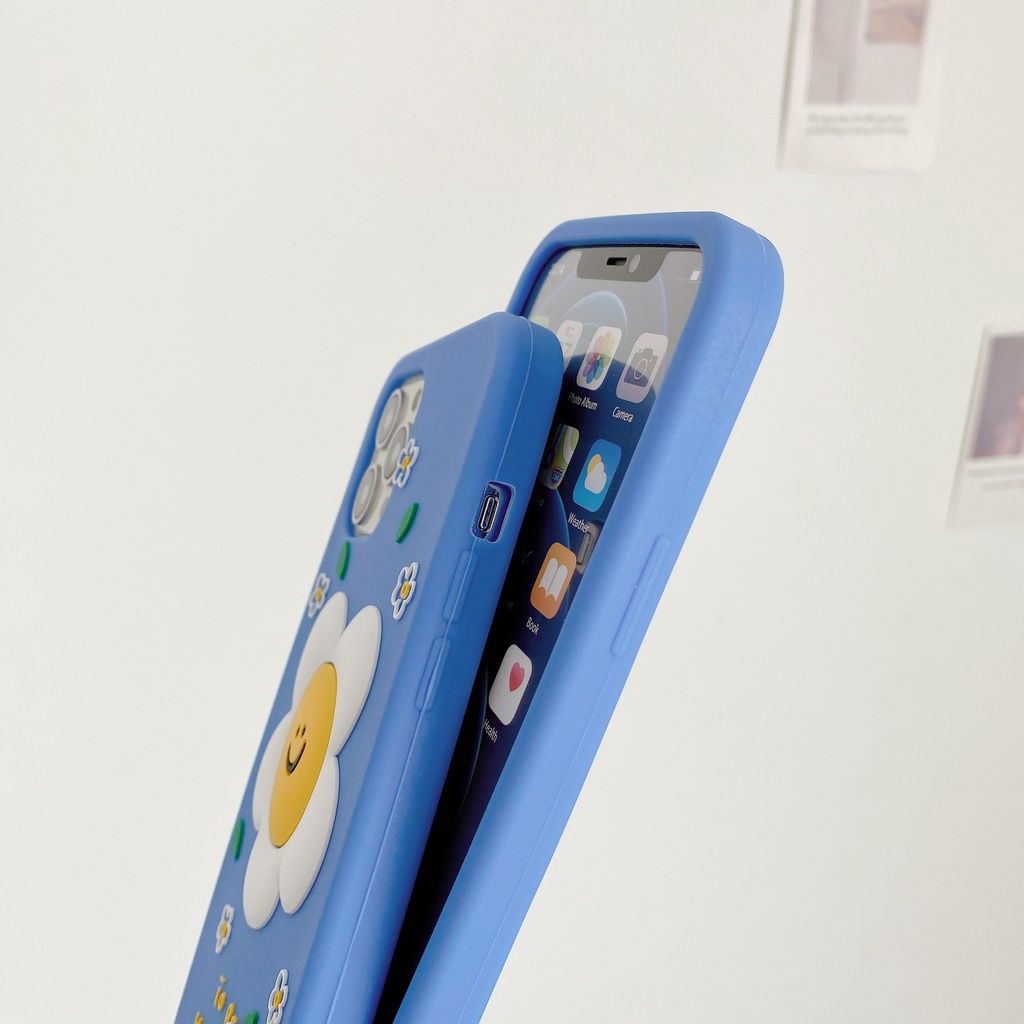 【拾趣】立體藍色笑臉花朵 蘋果14手機殼Plus 適用iPhone13 pro 12 11 max 個性手機保護殼-細節圖8