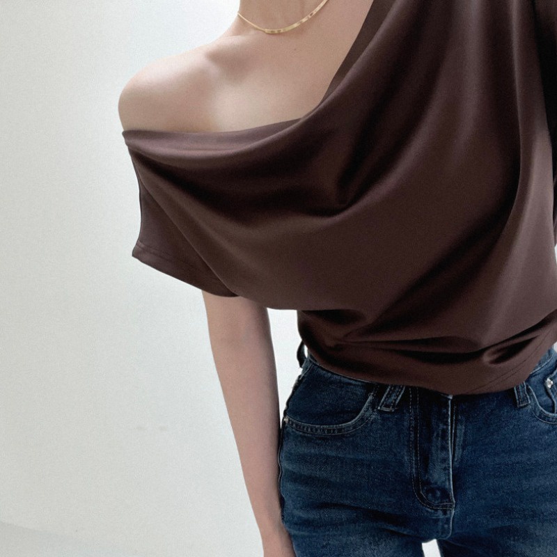 牛奶少女[氣質出眾]韓國chic夏季新款法式顯瘦氣質設計感小眾領口垂墜短袖襯衫上衣女-細節圖3