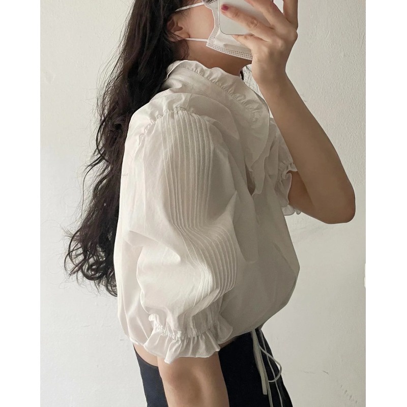 牛奶少女【美到窒息】韓國chic時尚套裝女夏季新款甜辣風設計感白色襯衫半身裙子兩件套-細節圖3
