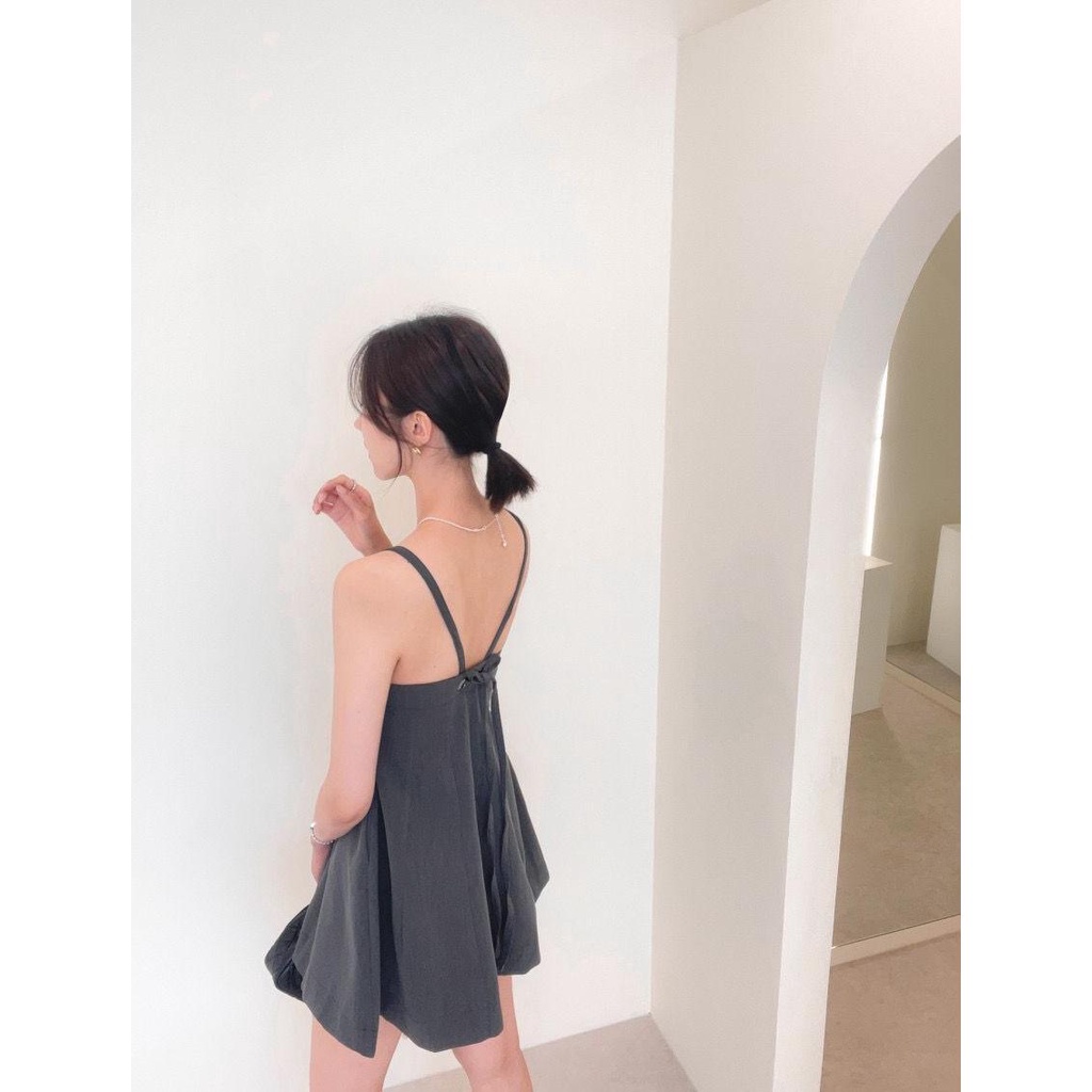 牛奶少女[氣質出眾]韓國chic夏季法式後背蝴蝶結綁帶洋裝洋裝女顯瘦減齡小個子吊帶裙子-細節圖8