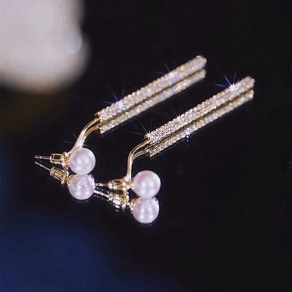 流蘇耳環女 高級感 滿鑽輕奢顯臉瘦精緻珍珠耳環銀針設計感簡約耳飾-細節圖2
