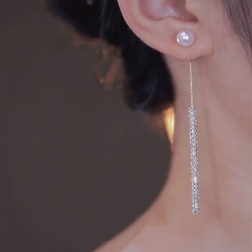 流蘇耳環女 高級感 滿鑽輕奢顯臉瘦精緻珍珠耳環銀針設計感簡約耳飾-細節圖4