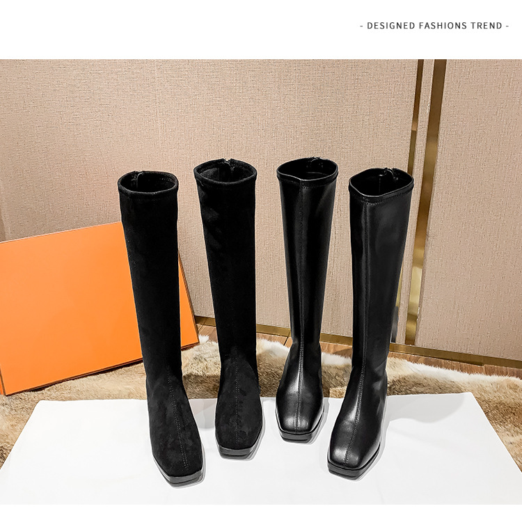 35-44碼高筒靴 彈力顯瘦不過膝騎士靴 胖mm粗腿大筒圍女靴子 不掉筒膝下靴大尺碼-細節圖5