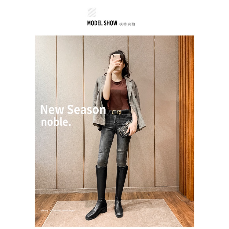 35-44碼高筒靴 彈力顯瘦不過膝騎士靴 胖mm粗腿大筒圍女靴子 不掉筒膝下靴大尺碼-細節圖6