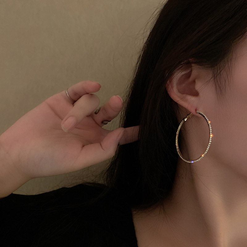 925銀針圓圈耳環 誇張大圈耳環 耳飾 氣質顯臉瘦滿鉆耳圈 飾品-細節圖4