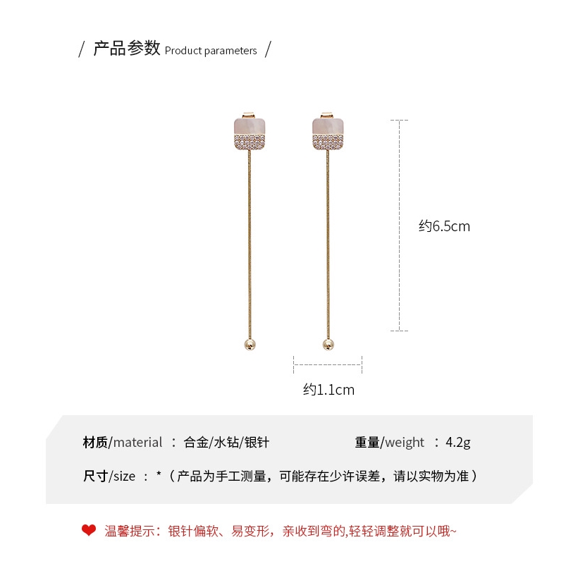 方塊耳環 925銀針滿鉆耳環 飾品 氣質流蘇長款耳環耳飾-細節圖7