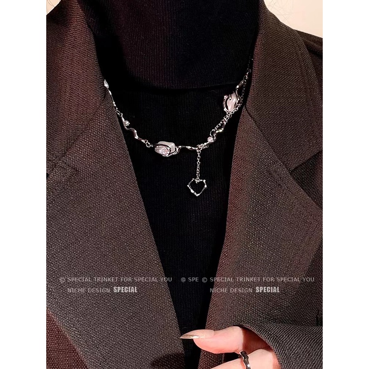 mistletoe 回饋特賣/巴洛克異形珍珠項鍊 金屬風鎖骨鏈酷 男女項鍊-細節圖3
