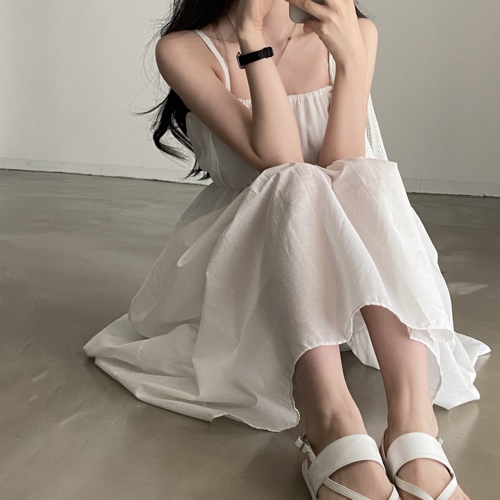 mistletoe 韓國夏季極簡設計清涼舒適日常度假吊帶洋裝 吊帶洋裝 長裙 過膝裙 內搭洋裝 x-細節圖6